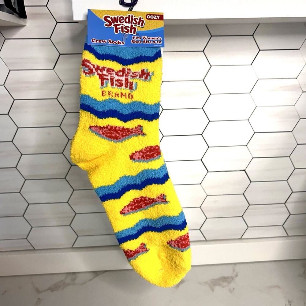 NEW Swedish Fish Cozy Crew Socks Women’s Size 4–10 – Fun Candy Gift